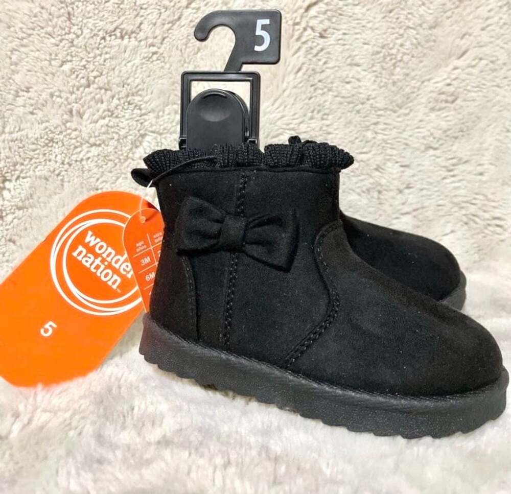 Wonder Nation Baby/Girls Black Faux Fur Bow Boots Size 5 New With Tags!